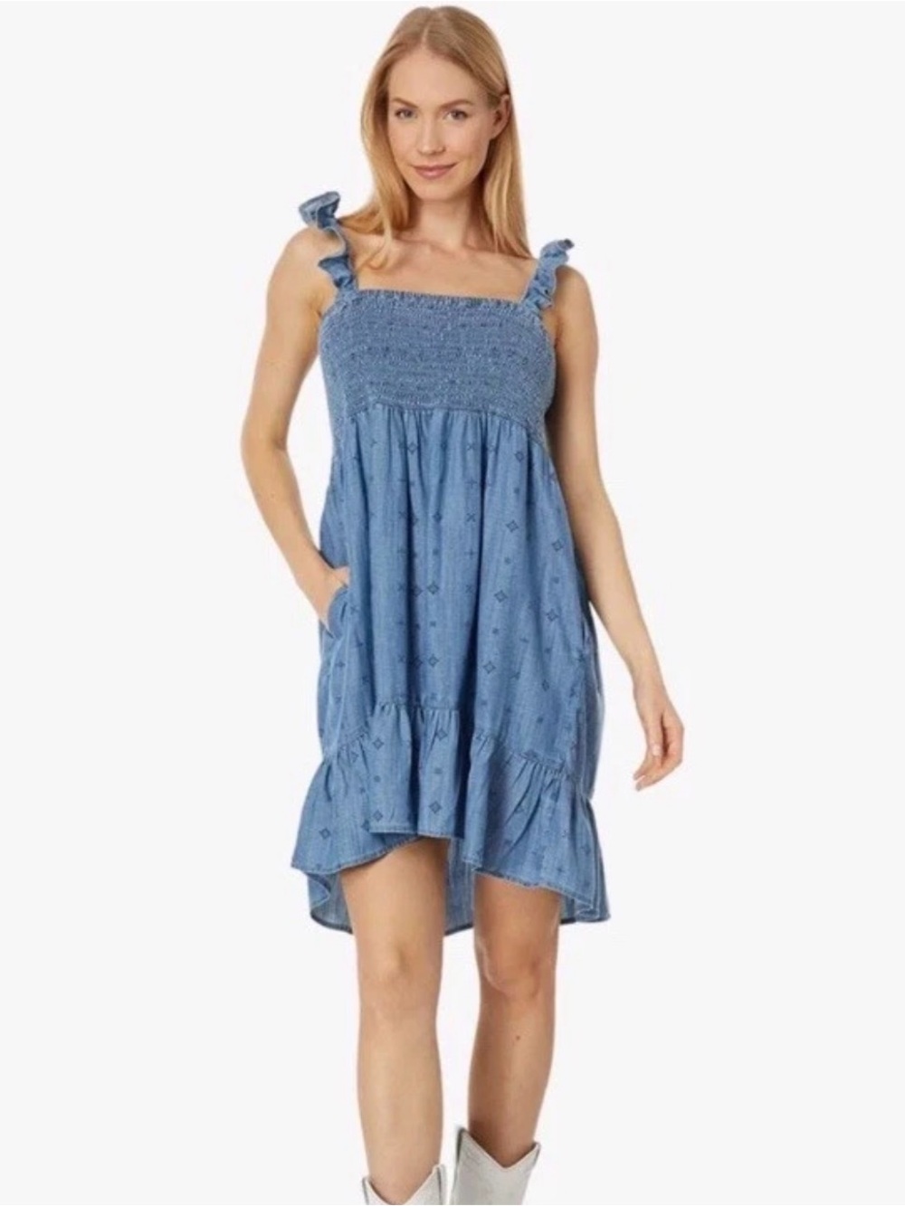 Ariat Light Blue Smocked Sundress with Ruffle Straps